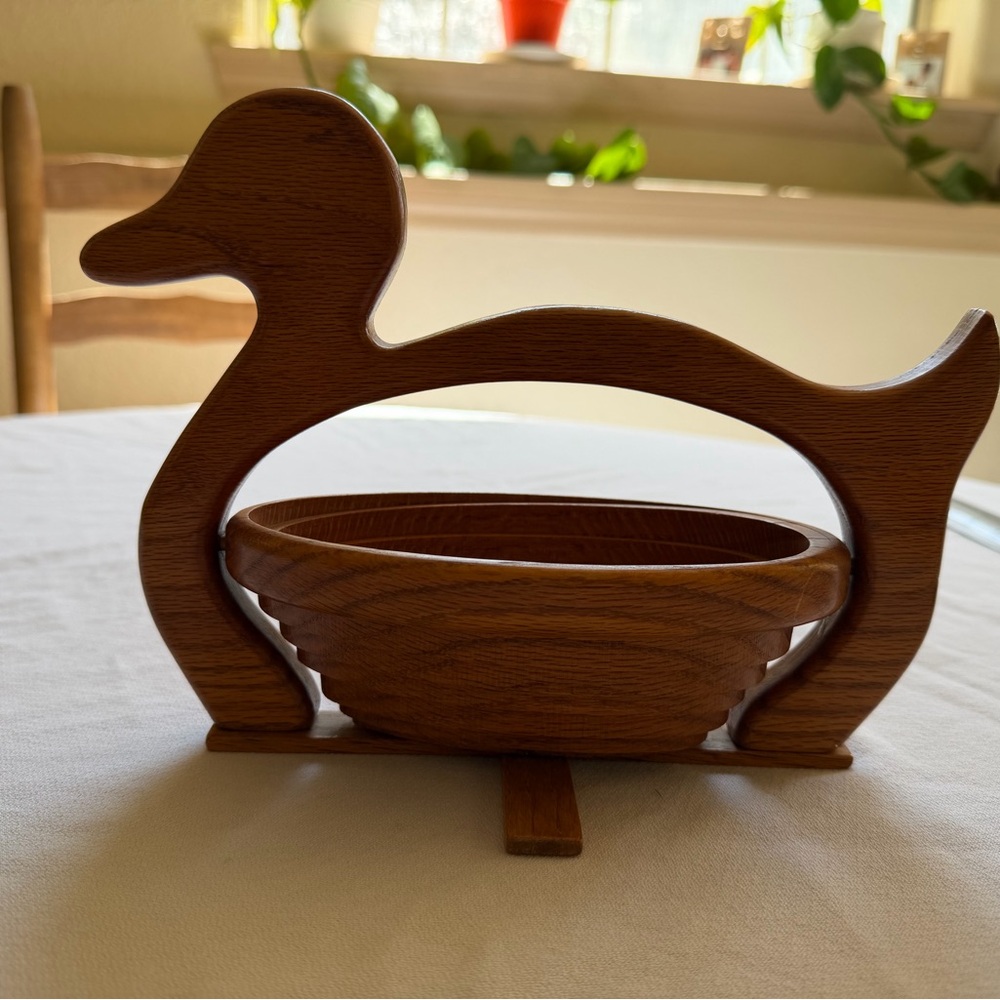 Handcarved Wooden Duck Collapsible Bowl